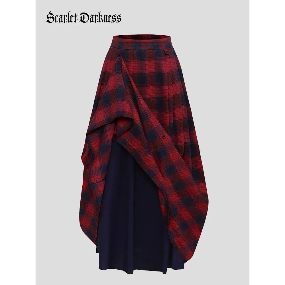 Renaissance XL Red Plaid Transformable Maxi Skirt Whimsy Goth Dark Academia punk
